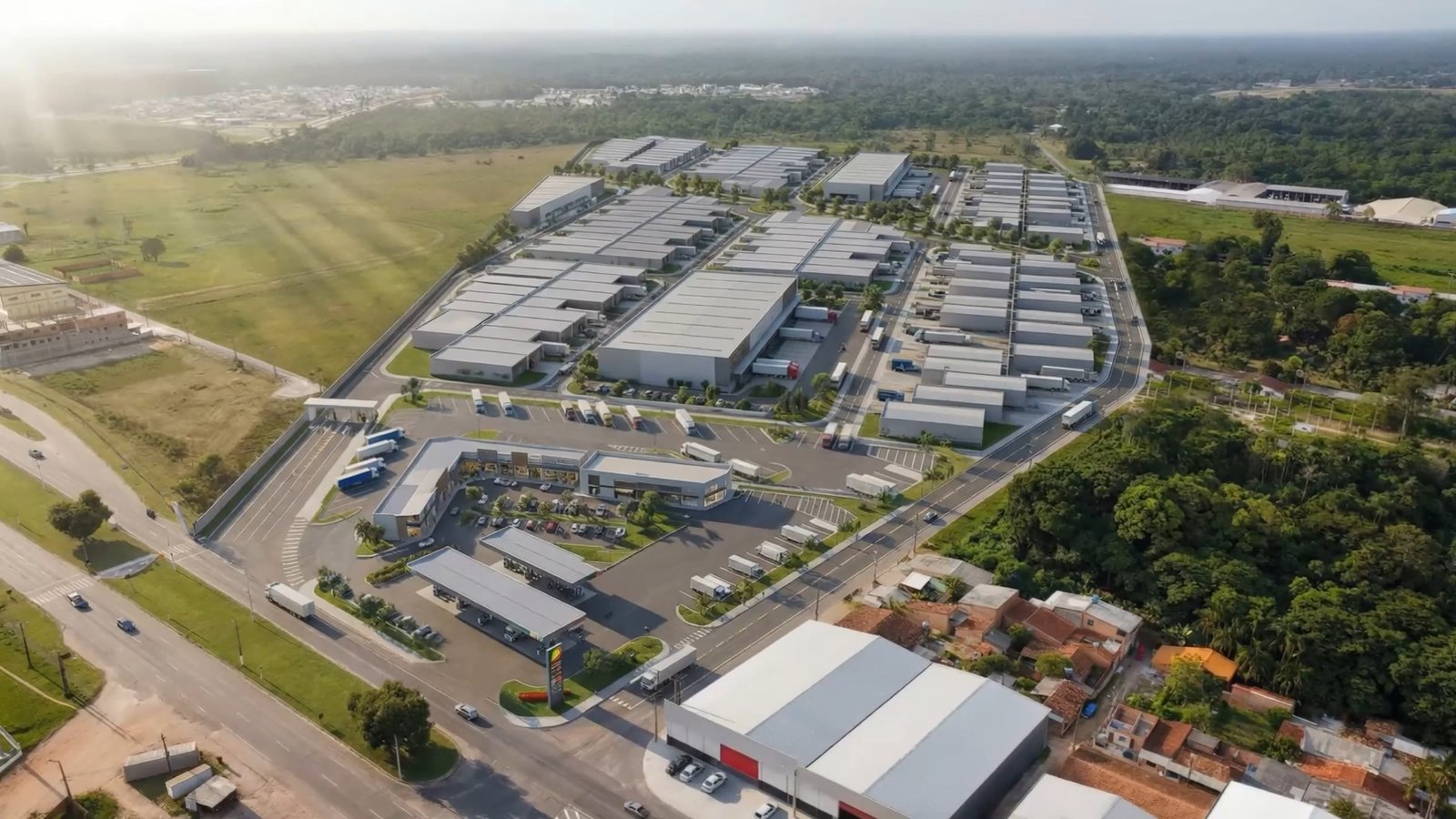 Vista aérea do Conecta Park, condomínio empresarial de lotes em Benevides